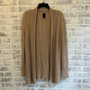 Magaschoni Women Small Cardigan Beige Long Open Knit Oversized Cottagecore